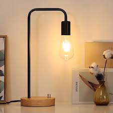 Minimalist Table Lamp Nightstand Desk Lamp Bedside Lamp Industrial Style With Wood Base F In 2020 Industrial Style Bedside Table Side Table Lamps Bedside Table Lamps