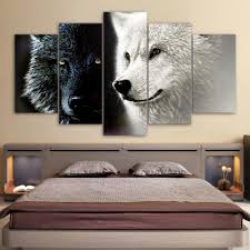 Black Wolf White Wolf 5 Panel Canvas Print Wall Art In 2020 5 Piece Canvas Art Customized Canvas Art Wall Art Painting