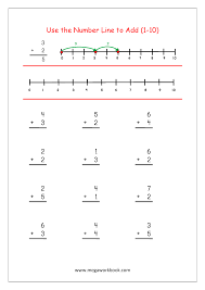 free printable number addition worksheets 1 10 for kindergarten and grade 1 addition on number line addition with pictures objects megaworkbook