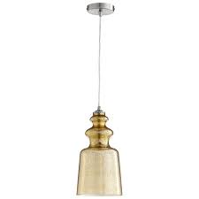 Vintage Gold Mercury Glass Bell Single Light Pendant Fabric Cord