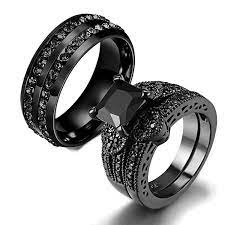Gy Jewelry Couple Ring His Hers Women Black Gold Filled Cz Men Stainless Steel Bridal S Womens Wedding Ring Sets Mens Stainless Steel Rings Black Wedding Rings