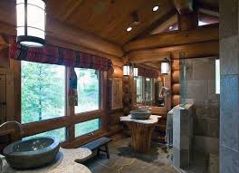 This bathroom is brought to life with an antique porcelain bathtub that perfectly matches the white chinking in the walls. Top 70 Best Rustic Bathroom Ideas Vintage Designs