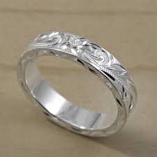 Hawaiian Hand Engraved Silver Flat Ring | Sterling Silver Wedding Rings