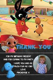 Personalised Photo Bing Bunny Sula Birthday Party Thank You Cards Inc Envelopes Compleanno Bing Festa
