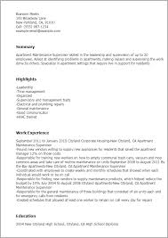 Property managers are required to keep in constant touch with residents and maintenance staff to ensure effective and timely coordination of services. Apartment Maintenance Supervisor Resume Templates Mpr