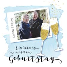 Tolle Einladungskarte In Modernem Look Zum Zusammen Geburtstag Feiern Mit Foto Und Sektglasern Einladungskarten Geburtstag Einladungen Einladung Geburtstag