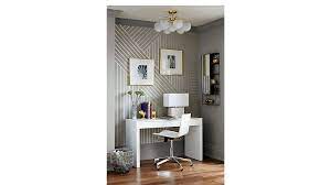 Discreet sleek dual drawers organize desk supplies and papers, keys and mail (perfect entry console), even cosmetics (makes a great vanity, too). Runway White Lacquer Desk Cb2