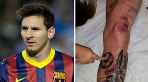 Messi got few tats on his legs to cover up the thiago tattoo and give it a better look. Lionel Messi Ruins World S Most Expensive Leg With Awful Tattoo Daily Star