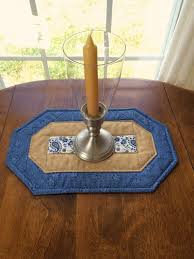 Quilted Blue Gold Beige Oval Table Topper Candle Mat Reversible Year Round Use Quilted Table Runners Table Toppers Place Mats Quilted