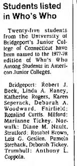 Who's who among students in american universities and colleges, also known as who's who among students, is a national college student recognition program in the united states of america. 1977 Who S Who In American Junior Colleges Univ Of Bridgeport Newspapers Com
