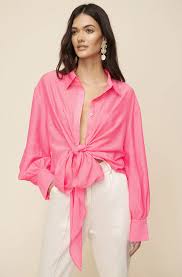 740 x 1180 jpeg 142 кб. Hot Pink Bravo Tie Front Long Sleeve Shirt Blouses Shirts Sheike Shop Online Neon Pink Shirts Dresses By Length Pink Shirt