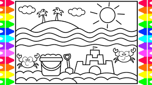 While your child is busy by coloring drawings you can do your errands. How To Draw The Beach Step By Step For Kids Beach Drawing For Kids Beach Coloring Pages For Kids Youtube