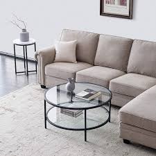 Our round tempered glass tables are tempered glass table tops are more heat and scratch resistant than standard annealed glass. Amazon Com Knowlife Coffee Table Modern Round Glass Top End Table With Storage Shelf For Living Room 35 43 Kitchen Dining