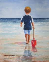 Beach Boy Child Red Shovel Seashore Ocean By Barbararosenzweig 37 00 Beach Watercolor Beach House Art Beach Art