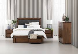 Bravo to the beautiful screen above the headboard and the vaulted ceiling with its wood beams saved from an old barn. Rustic Brown Boulder 4 Piece Queen Tall Chest Bedroom Suite Amart Furniture