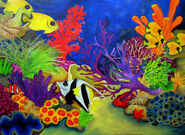 A coral reef is a beautiful underwater habitat. Coral Reef Paintings