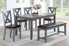 Poundex F2548 6 Pc Laurel Bridget Gray Finish Wood Dining Table Set Padded Seat Chairs And Bench Dining Table Setting Glamourous Dining Room Wood Dining Table