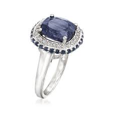 5.70 ct. t.w. Sapphire and .10 ct. t.w. White Topaz Ring in Sterling Silver. Size 10 | Ros