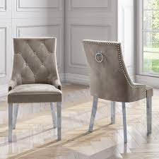 Transform your living space into a chic haven with this carmen black velvet dining chair. Pair Of Mink Knocker Chairs In Velvet With Chrome Legs Studs Jade Boutique Furniture123