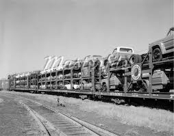 1960s Freight Train Carrying Cars Pick Up Trucks Train Railroad Photography Railroad Pictures