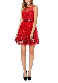 Red Waterfall Sequined Illusion Party Dress Dresses Party Dress Night Out Dress