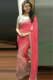 Outfit styled by ami patel. Kajal Aggarwal Georgette Net Saree In Pink And Peach Colour