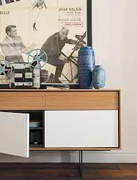 Scocca in rovere sega e gambetta a slitta finitura grafite. Aura Credenza Design Within Reach Modern Storage Furniture Mid Century Sideboard Credenza Design
