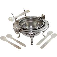Antique French Silver Plate Covered Caviar Dish With Mop Spoons French Antiques Silver Plate Plate Covers