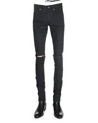 Black And White Split Jeans Mens Saint Laurent Split Knee Destroyed Denim Jeans Black Modesens Destroyed Denim Jeans Mens Distressed Skinny Jeans Destroyed Denim