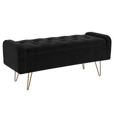 Our modern poufs, benches, and ottomans provide an alternative way to offer comfortable seating in your home. Modern Velvet Metal Storage Ottoman Bench In Black Gold Leg Walmart Canada