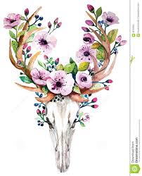 Bright Watercolor Vector Deer Skull With Flowers Flower Crown Drawing Flower Skull Deer Skull Tattoos