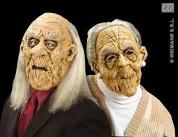 Old Woman and Old man Masks with Wigs