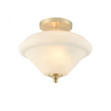 A simple brass spotlight and shade suitable for ceiling or wall mounting. 72790 Sicily 2 Light Semi Flush Ceiling Light Satin Brass Opal Glass