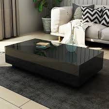 This massive coffee table is rendered from thick engineered wood with a hexagonal top and faceted sides. Modern Coffee Table 4 Drawer Storage Shelf High Gloss Wood Living Room Furniture Black Crazy Sales