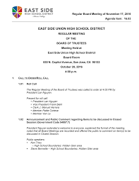 EAST SIDE UNION HIGH SCHOOL DISTRICT