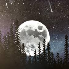 Full Moon Above The Tree Tops In The Night Sky Original Etsy In 2021 Night Sky Tattoos Night Sky Painting Moon Painting