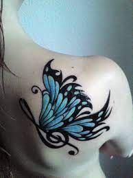 Blue Butterfly Tattoo On Back Shoulder Blue Butterfly Tattoo Butterfly Tattoo On Shoulder Butterfly Tattoo