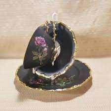 Rare Matte Black Hand Painted Tea Cup Saucer And Cake Plate Etsy Tea Cups Orange Tea Cups Pretty Tea Cups