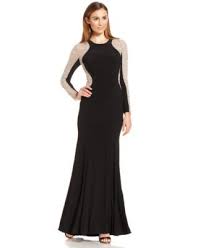 Xscape Long Sleeve Studded Colorblocked Gown Reviews Dresses Women Macy S Xscape Dresses Long Sleeve Black Gown Black Long Sleeve Dress