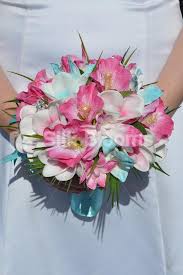 Tropical Aqua And Fuchsia Artificial Frangipani Plumeria Dendrobium Orchid And Hibiscus Bridesmaid B Hibiscus Wedding Bridesmaid Flowers White Wedding Flowers