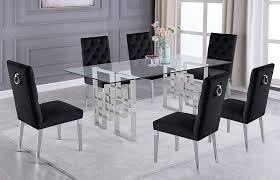 Black and white dining room. Nikola 7 Pc Black Silver Dining Table Set By Best Quality Furniture