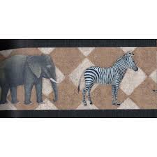 Rainforest safari giraffe zebra rhino elephant exotic animals wallpaper border. Black Safari Wallpaper Border