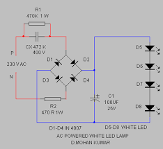 Ac Powered 220v Led Circuit Electronic Circuit Projects Led Electronics Basics