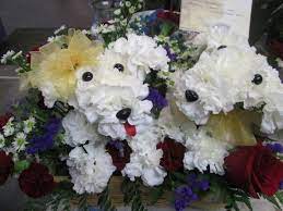 A Dog Able Flower Arrangement Puppy Flowers Animal Flower Arrangements Flower Arrangements