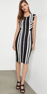 Black And White Striped Sheath Dress Women S The Classic Silhouette Of A Blac Black And White Cocktail Dresses Vertical Striped Dress Dresses For Apple Shape