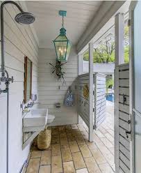 Outdoor Shower Area Pool Shiplap Lantern Sink Outdoor Bath Outdoor Bathroom Design Pool House Bathroom Outdoor Bathrooms