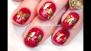 Diy Gold Butterfly Nail Art Design Tutorial For Short Red Nails Youtube Earlier in the post we shared butterfly jelly nails.