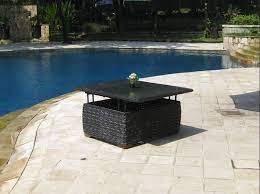 Bright yellow smile inducing outdoor coffee table to dining table. Garden Coffee Dining Table Convertible Rattan Glass Top Bude Rye