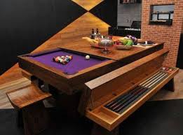 Wooden Pool Table Furniture With Table Top And Benches And Sticks Storage Dining Room Pool Table Pool Table Dining Table Pool Table