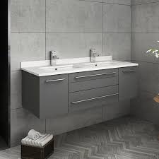 Is made with furniture grade birch plywood and solid oak wood! Fresca 48 Inch Lucera Double Sink Floating Vanity With Top And Undermount Sink Gray Fcb6148gr Uns D Cwh U Keats Castle